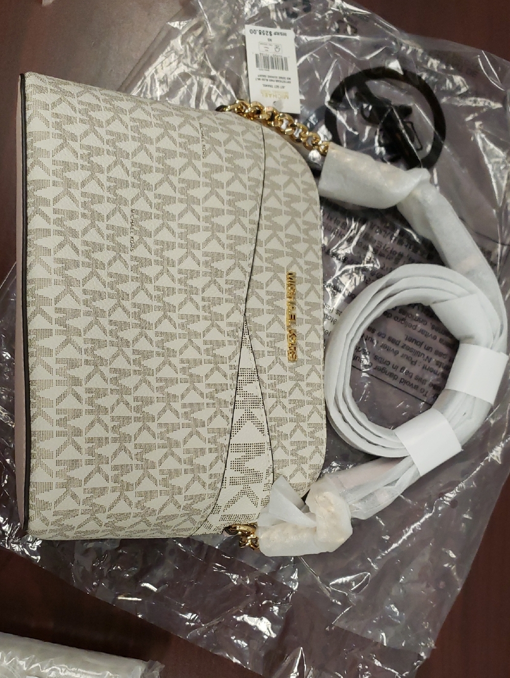Michael Kors Beige Signature Logo Crossbody with Gold Hardware